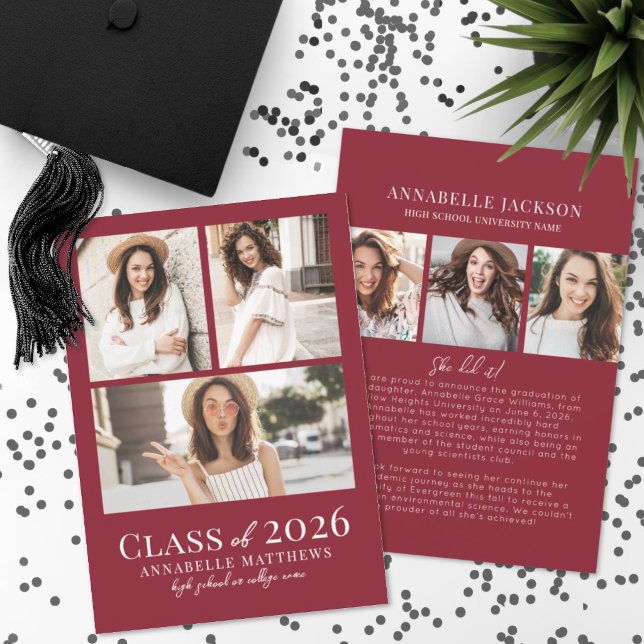 Red Photo Collage Graduation Announcement (Red Photo Collage Graduation Announcement)