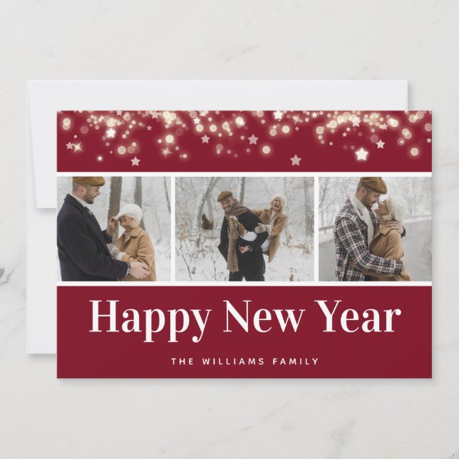 Red Photo Collage Happy New Year Card (Front)