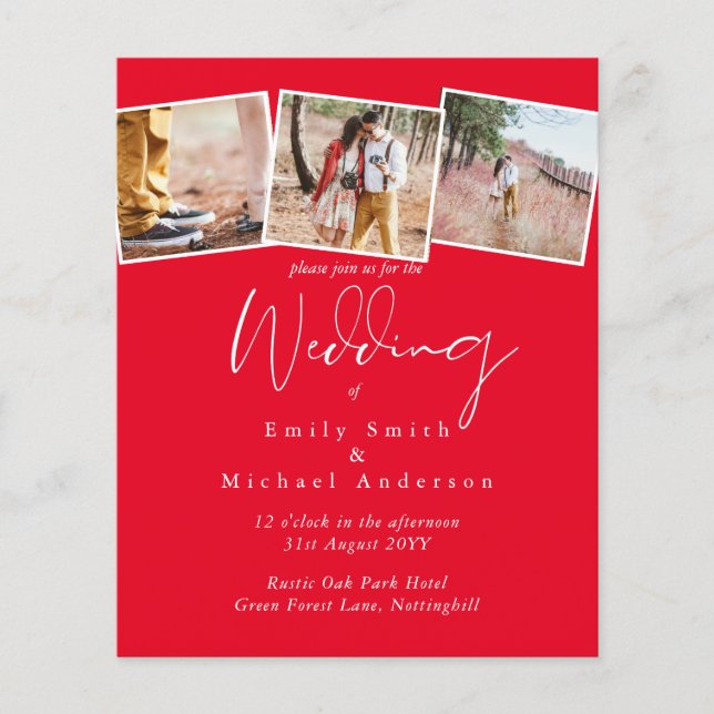 RED PHOTO Collage MONOCHROME Wedding Budget Invite (Front)