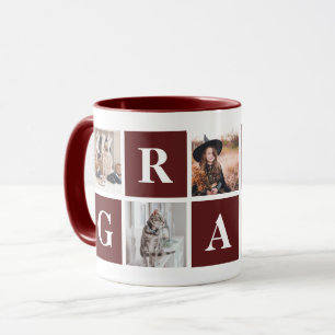Red Photo Collage Personalised Mugs for Grandma