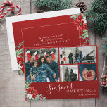 Red Photo Collage Season's Greetings Christmas Holiday Card<br><div class="desc">Red Photo Collage Season's Greetings Christmas Holiday Card . Send festive cheer with our beautifully designed Christmas card, featuring a vibrant red background and adorned with elegant watercolor poinsettias. The card prominently displays "Season's Greetings" and offers perfect spots for your custom photo, adding a personal touch to your holiday message....</div>