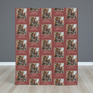 Red Photo Holiday Merry Christmas Fleece Blanket