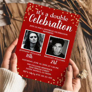 Red Photo Joint Birthday Party Invitation