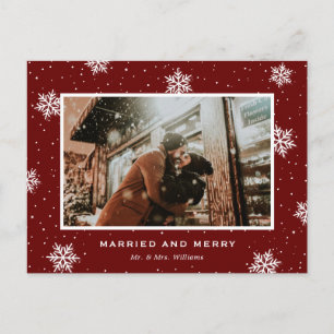 Red Photo Married and Merry Newlywed Holiday Postcard