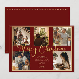 Red Photo Merry Christmas Gold Script Holiday Card
