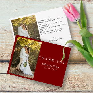 Red Photo Modern Wedding W Note Landscape Thank You Card