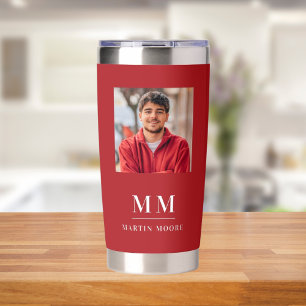 Red photo monogram initials name insulated tumbler