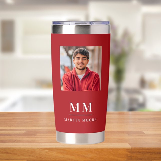 Red photo monogram initials name insulated tumbler (Creator Uploaded)