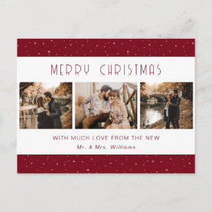 Red Photo Newlywed Starry Holiday Postcard