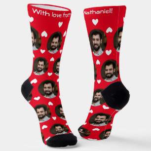 Red Photo of Boyfriend Heart Custom Text Socks
