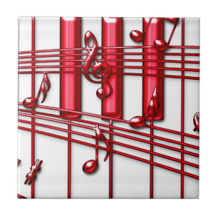 Red Piano Keyboard Ceramic Photo Tile