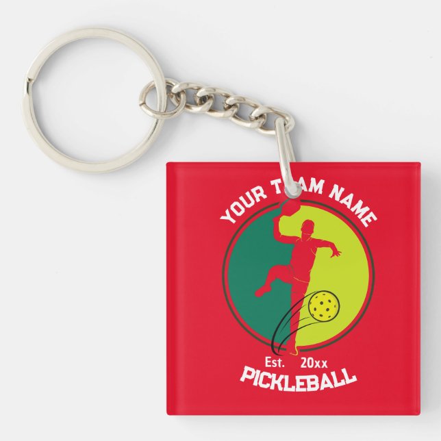 Red Pickleball Club Team Player Pickler Custom Key Ring (Front)