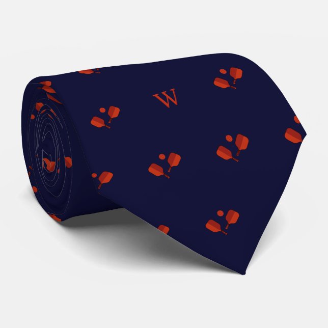 Red Pickleball Paddles Ball Monogram Initial Blue Tie (Rolled)