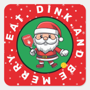 Red Pickleball  Santa custom text  Square Sticker