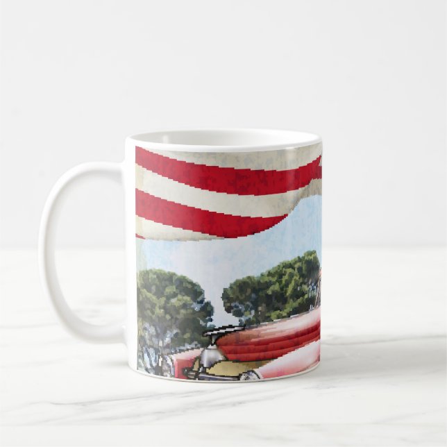 Red Pickup Truck: American Flag Vintage Coffee Mug (Left)