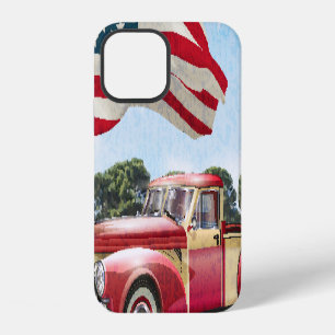 Red Pickup Truck: American Flag Vintage iPhone 12 Case