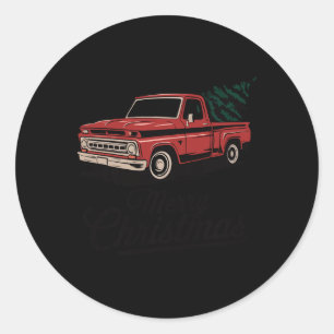 Red Pickup Truck Christmas Tree Vintage Christmas Classic Round Sticker