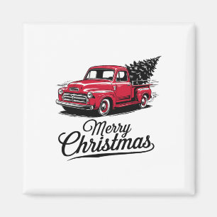 Red Pickup Truck Christmas Tree Vintage Christmas Magnet