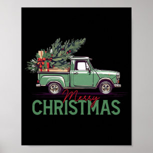 Red Pickup Truck Christmas Tree Vintage Christmas Poster