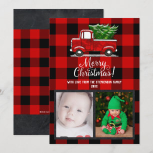 Red Pickup Truck Merry Christmas Family Photo Card