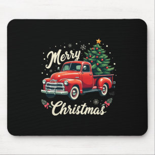 Red Pickup Truck Merry Christmas Tree Winter Holid Mouse Pad
