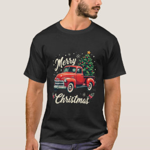 Red Pickup Truck Merry Christmas Tree Winter Holid T-Shirt