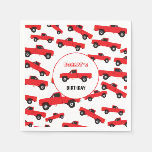Red Pickup Truck Transportation Trucks Birthday Napkin