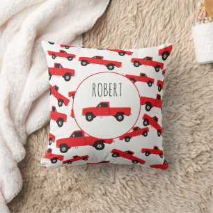Red Pickup Truck Transportation Trucks Boys Name  Cushion