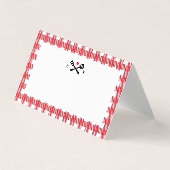 Red Picnic Plaid I Do BBQ Place Cards (Front)