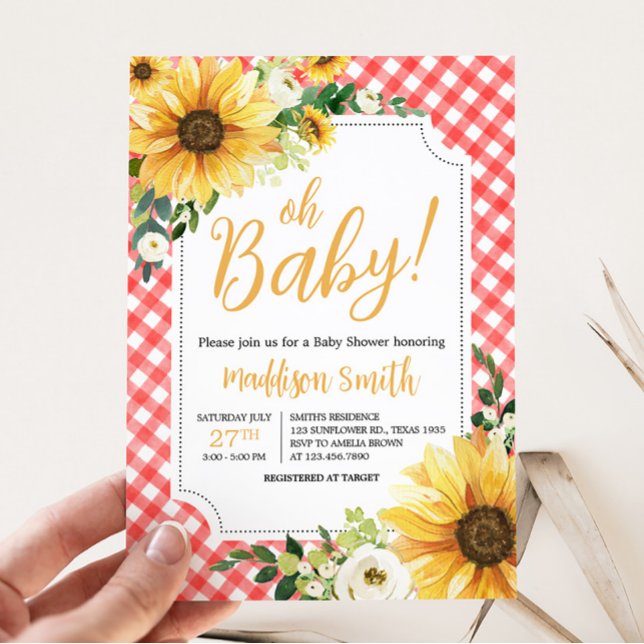 Red Picnic Sunflower Baby Shower  Invitation (Floral Picnic Baby Shower Invitation)