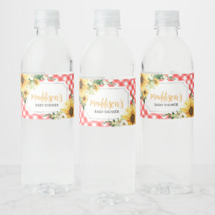 Red Picnic Sunflower Baby Shower  Water Bottle Label