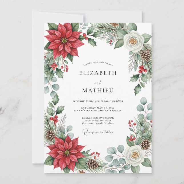 Red Picturesque Yuletide Wedding Invitation (Front)