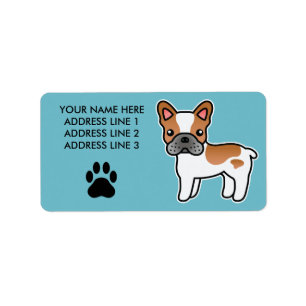 Red Piebald Cartoon French Bulldog Label