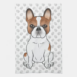 Red Piebald French Bulldog Cute Cartoon Dog & Paws Tea Towel