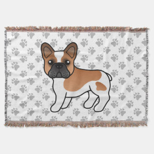 Red Piebald French Bulldog Cute Cartoon Dog Throw Blanket