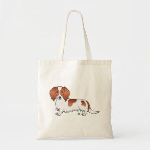 Red Piebald Long Hair Dachshund Cute Cartoon Dog Tote Bag