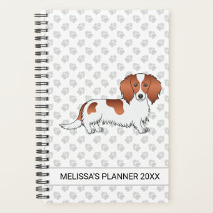 Red Pied Long Hair Dachshund Cartoon Dog & Text Planner