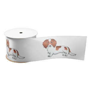 Red Pied Long Hair Dachshund Cute Cartoon Dogs Satin Ribbon