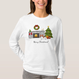 Red Pied Long Hair Dachshund Dog - Christmas Room T-Shirt