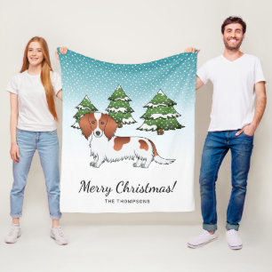 Red Pied Long Hair Dachshund Dog - Winter Forest Fleece Blanket
