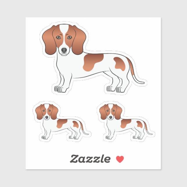 Red Pied Short Hair Dachshund Cartoon Dog Drawings (Sheet)