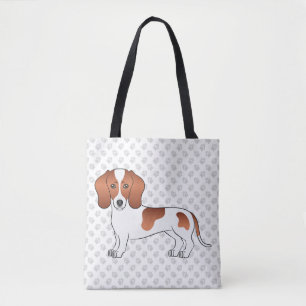 Red Pied Short Hair Dachshund Cartoon Dog & Paws Tote Bag
