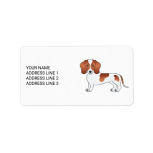 Red Pied Short Hair Dachshund Cartoon Dog & Text Label