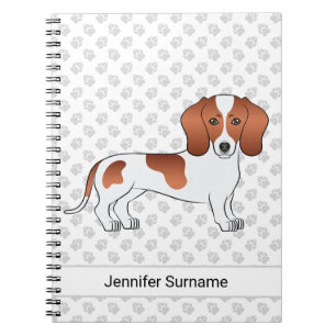 Red Pied Short Hair Dachshund Cartoon Dog & Text Notebook