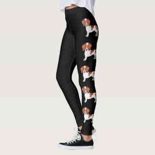 Red Pied Short Hair Dachshund Cartoon Dogs - Black Leggings