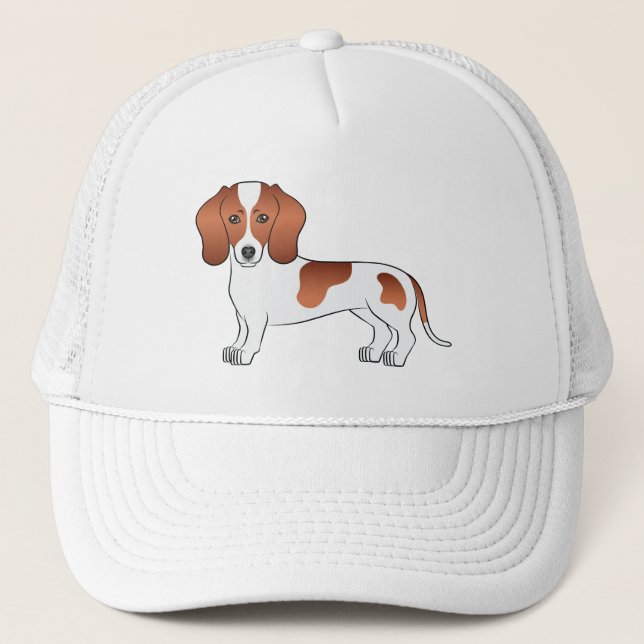 Red Pied Short Hair Dachshund Cute Cartoon Dog Trucker Hat (Front)
