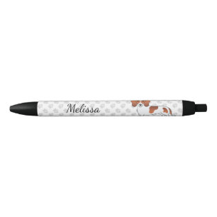 Red Pied Smooth Coat Dachshund Cartoon Dog & Name Black Ink Pen