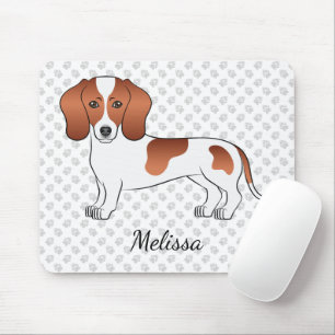 Red Pied Smooth Coat Dachshund Cartoon Dog & Name Mouse Pad