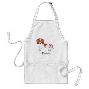 Red Pied Smooth Coat Dachshund Cartoon Dog & Name Standard Apron