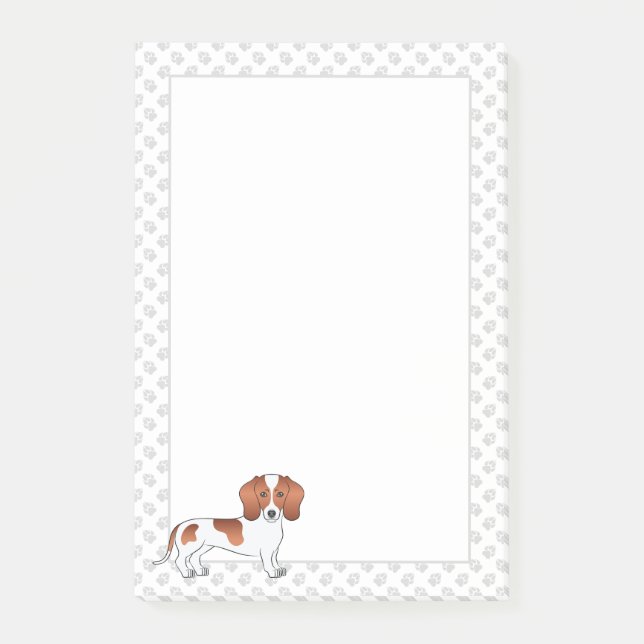 Red Pied Smooth Coat Dachshund Cartoon Dog & Paws Post-it Notes (Front)
